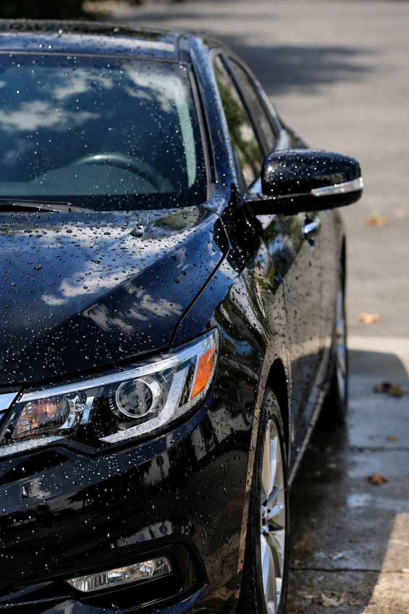 White sedan receiving careful hand wash detailing