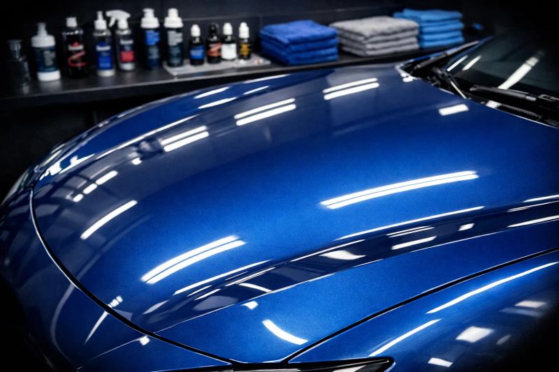 Close-up of automotive paint polishing
